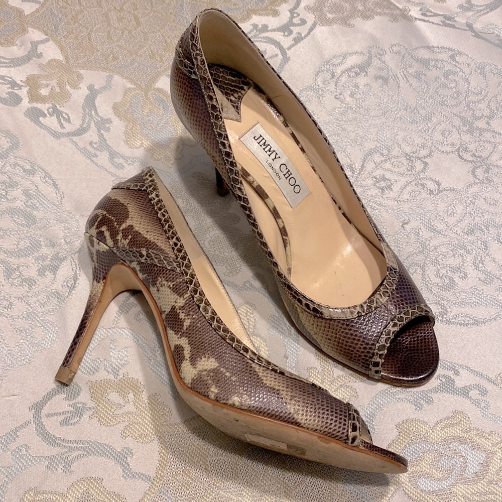 Jimmy Choo Snakeskin peep toe heels